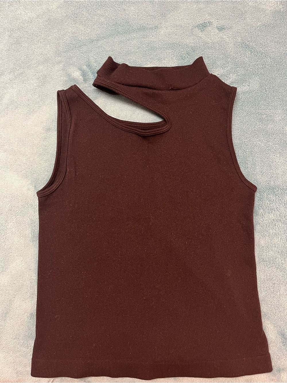 SHEIN Asymmetric Cutout Mock Neck Ribbed Tank - Brown